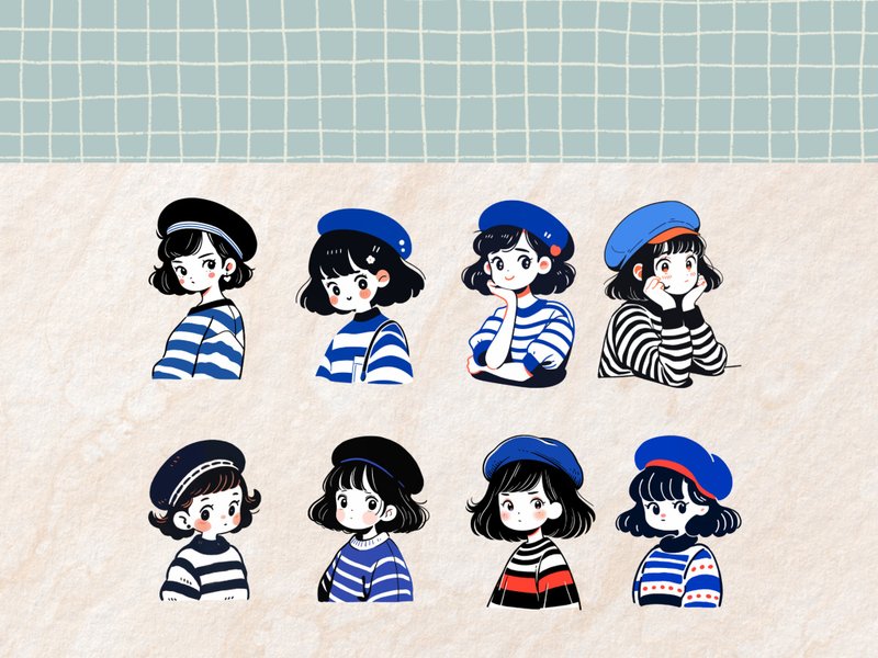 Notion模板用 / 法国女孩图标 / 彩色方格封面 - 电子手帐及素材 - 其他材质 