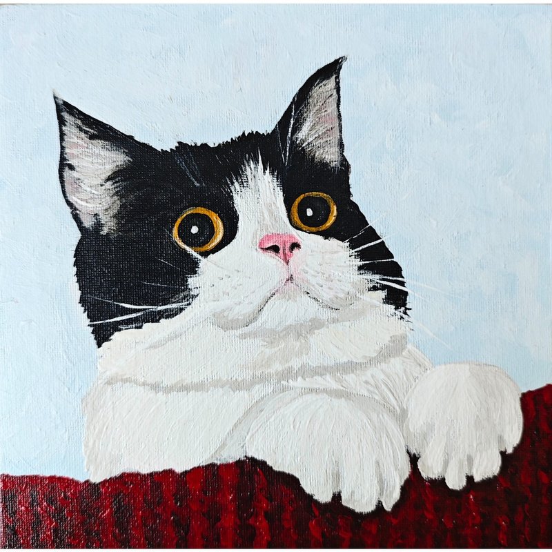 黑白猫肖像原创油画宠物艺术作品  作者  RinaArtSK - 墙贴/壁贴 - 其他材质 多色