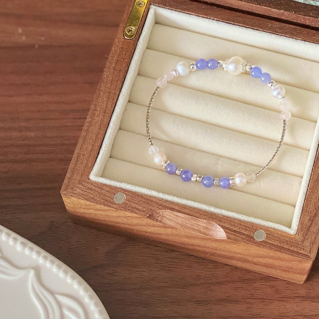 Amelia Jewelry丨兰心缀玉丨淡水珍珠坦桑石粉晶原创设计手串 - 手链/手环 - 水晶 蓝色