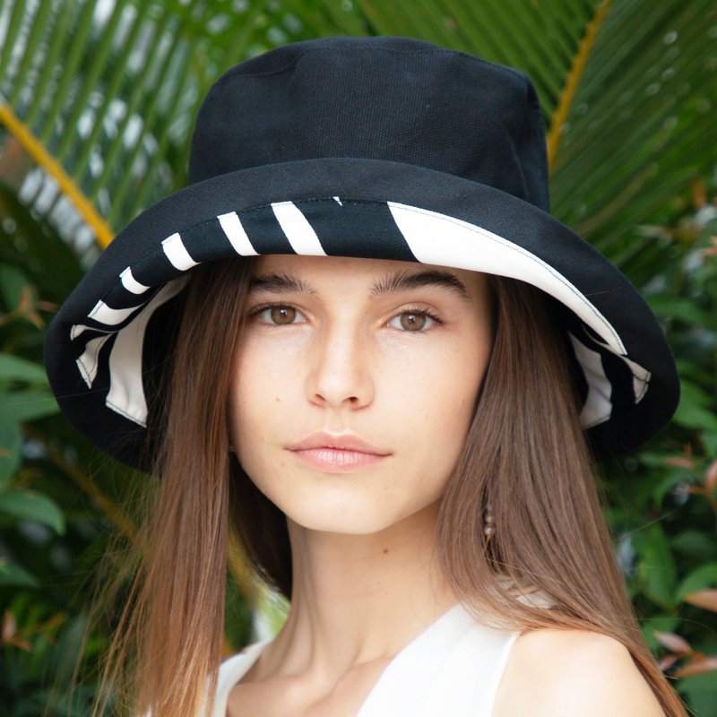 ATIPA奢华可逆无限88宽边帽防晒防紫外线 - 帽子 - 棉．麻 黑色