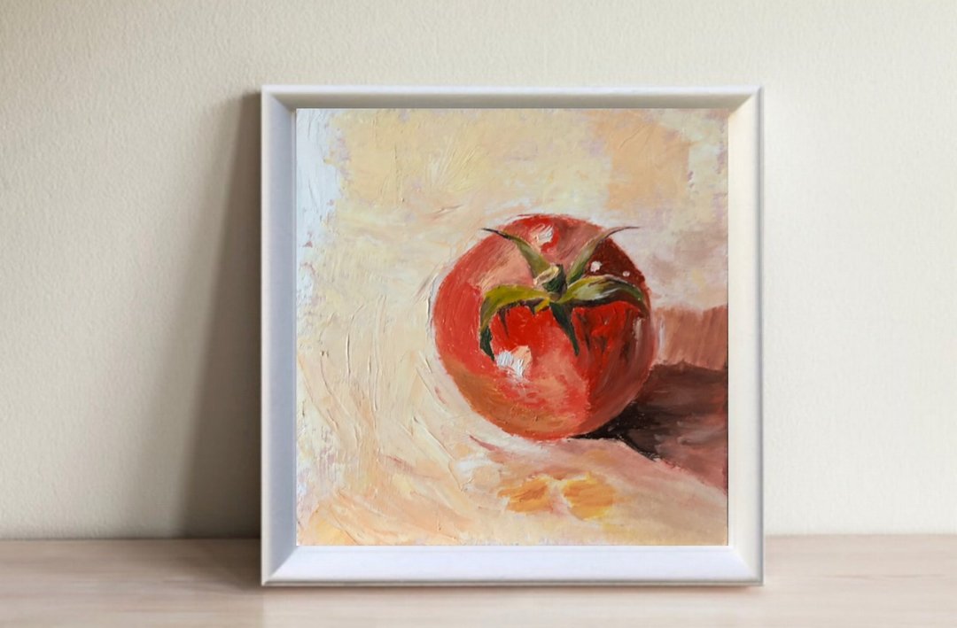 Red tomato still life original oil painting wall art modern painting 6x6 inches - 墙贴/壁贴 - 其他材质 红色