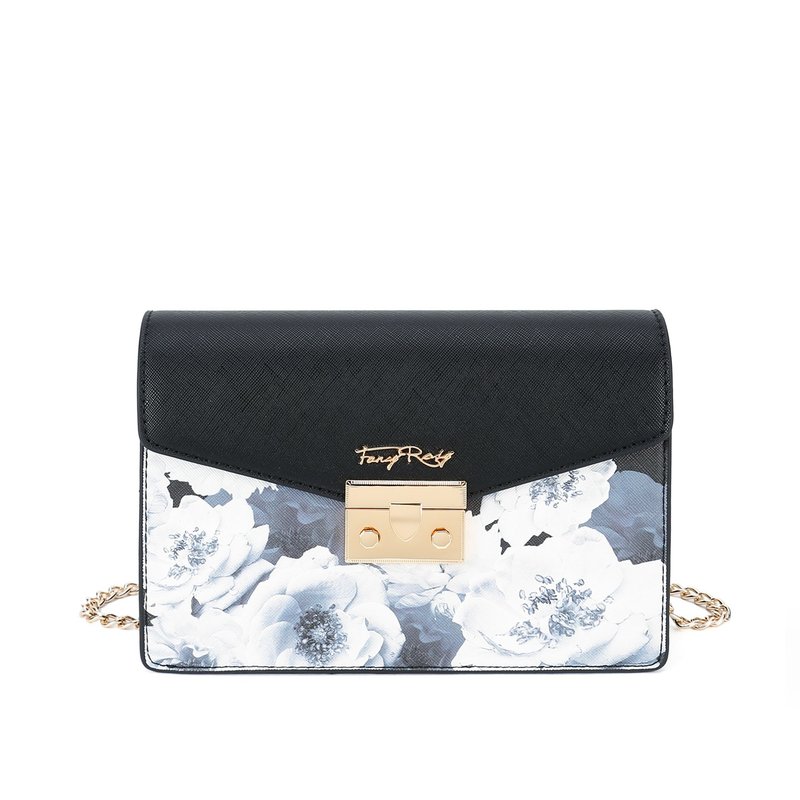 唯美印花侧背袋 - 侧背包/斜挎包 - 人造皮革 黑色