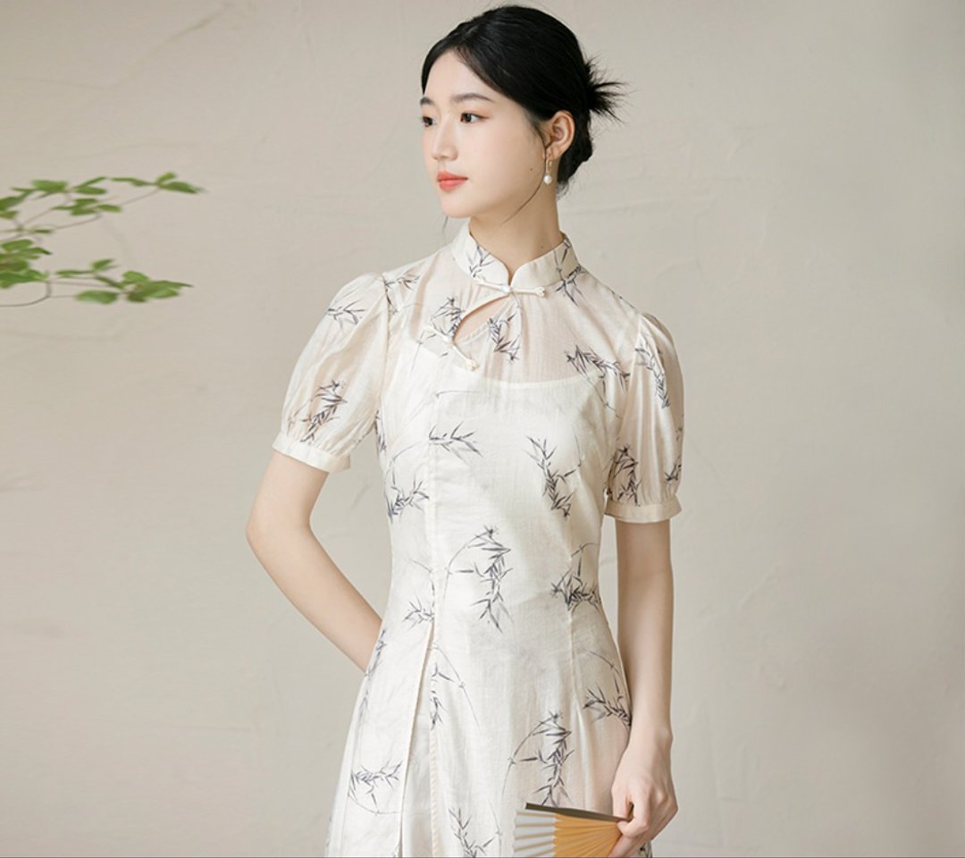 新中式 改良奥黛旗袍日常 上衣/褲子 - 洋装/连衣裙 - 丝．绢 白色
