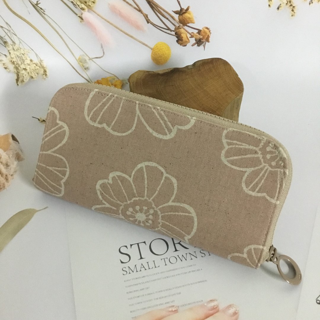 幸运招财丰巢长夹 -花儿朵朵开-雾粉 - 皮夹/钱包 - 棉．麻 粉红色