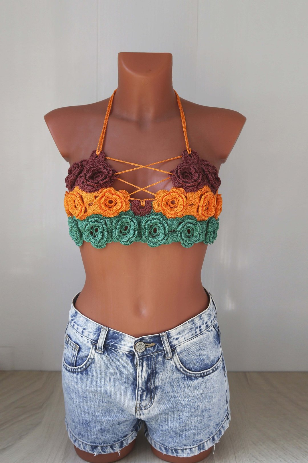 crochet summer top made of natural cotton - 女装上衣 - 绣线 多色