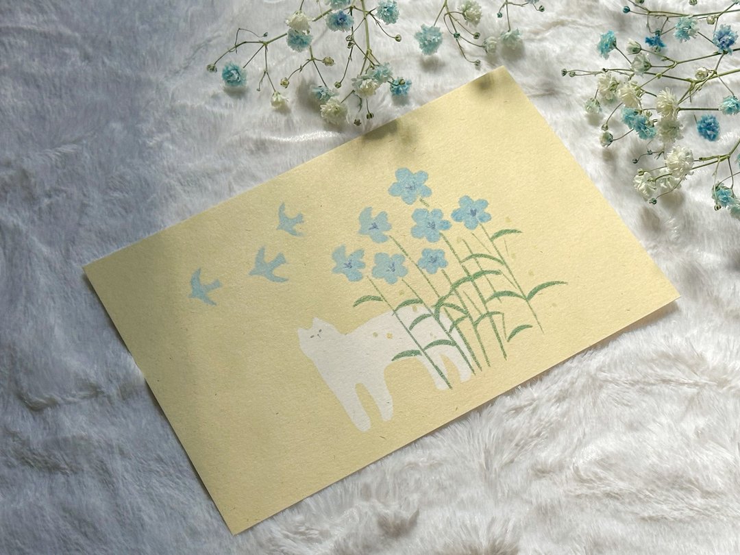 花草与猫 明信片 - 小花飞燕草 - 卡片/明信片 - 纸 黄色