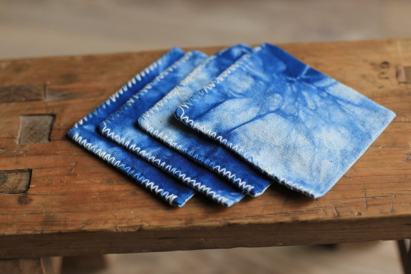 原创手缝 布艺制品 | 植物染 蓝染 | 茶杯垫 置物垫 - 杯垫 - 棉．麻 蓝色