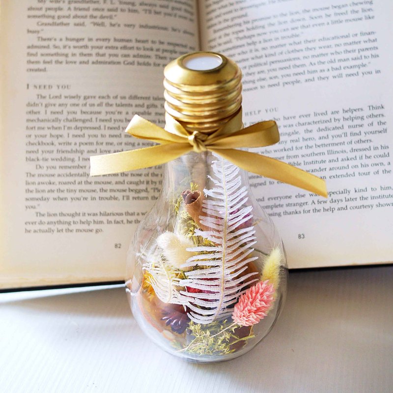 小品礼赞-秋天童话 大玻璃灯泡干燥桌花 - 植栽/盆栽 - 植物．花 黄色