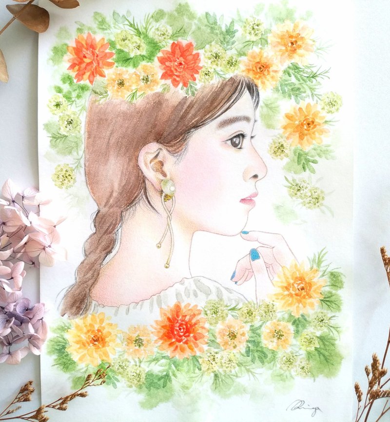 水彩人像 情侣画 婚纱个人艺术照 似颜绘 订制画 裱框画 礼物 - 订制画像 - 纸 多色