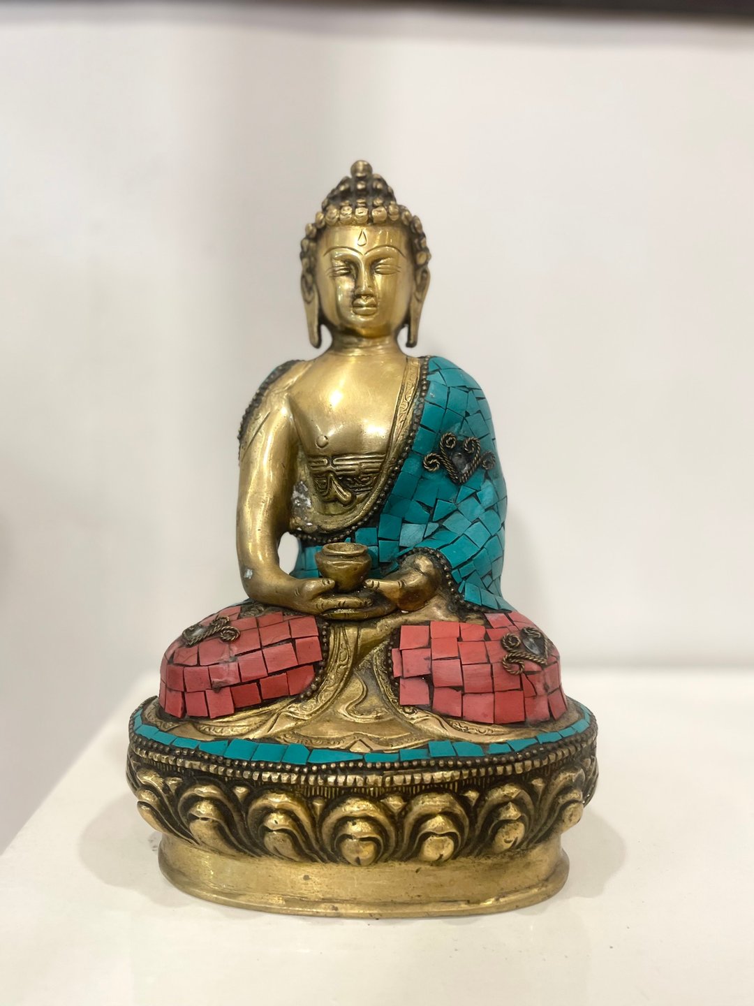 印度手工制 精细镶嵌工艺 黄铜像 - 佛陀坐像 - 摆饰 - 铜/黄铜 金色