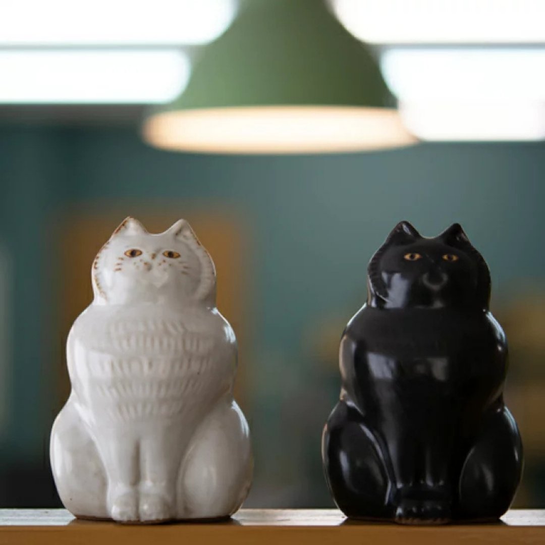 日本制 SEN twins 猫黑白釉陶瓷摆件 - 摆饰 - 陶 黑色