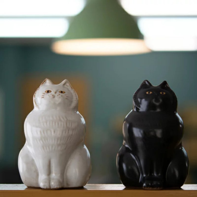 日本制 SEN twins 猫黑白釉陶瓷摆件 - 摆饰 - 陶 黑色