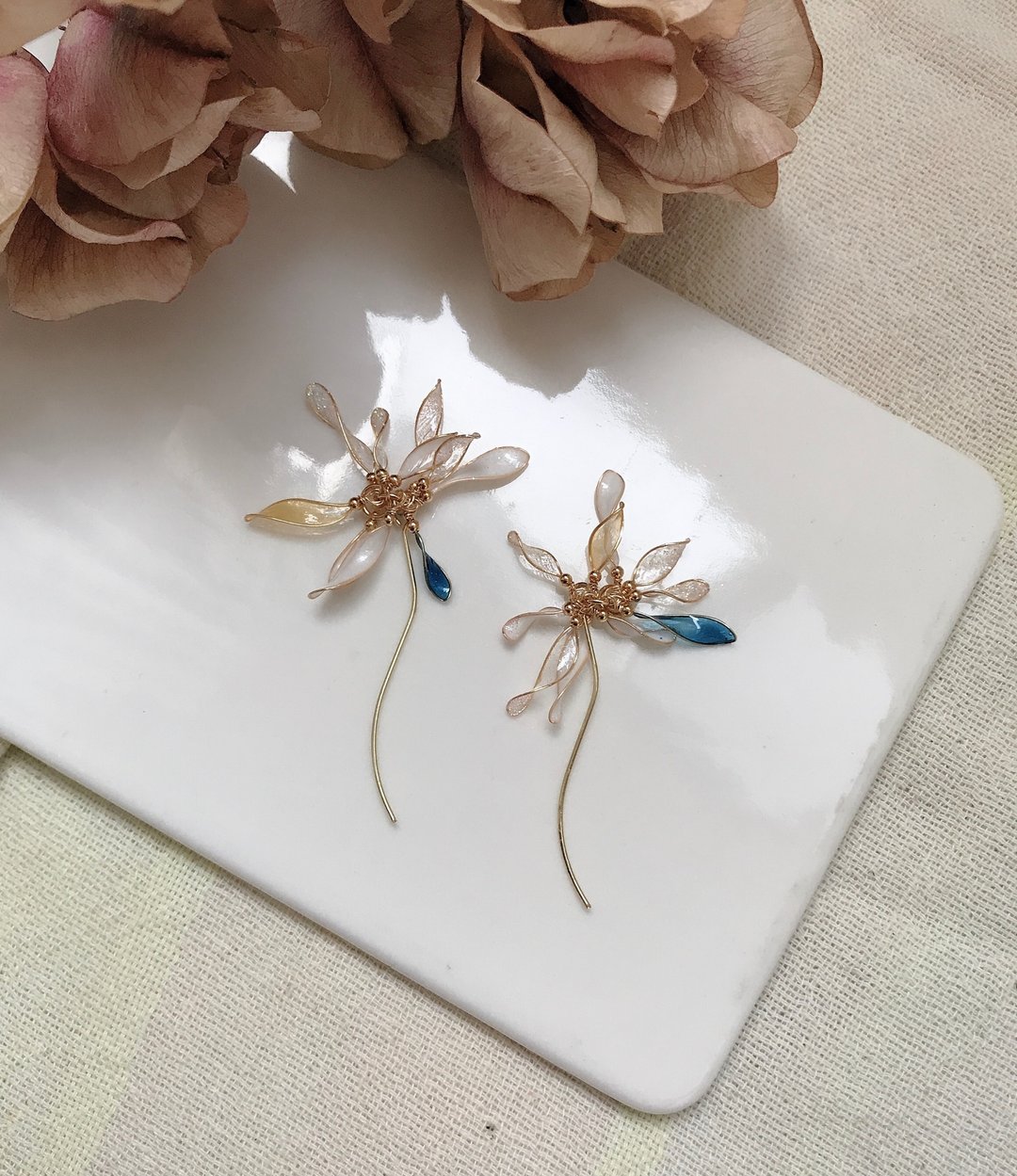 小水晶灵跳舞耳环-黄蓝 - 耳环/耳夹 - 其他金属 