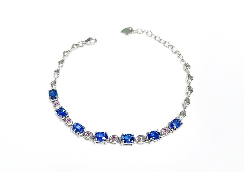 蓝宝石手链 有烧蓝宝石 蓝宝石 925纯银手链 手工镶嵌 可调式 - 手链/手环 - 宝石 