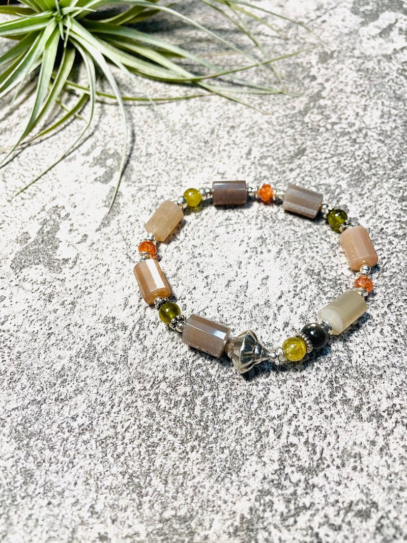 落日余晖 太阳石石榴石纯银手环 - 手链/手环 - 半宝石 