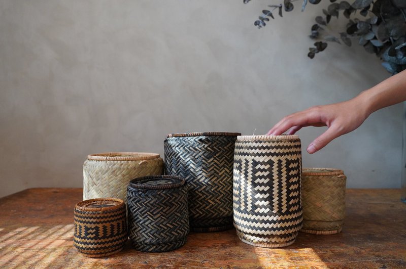 天然手制竹编//圆柱型多功能收纳盒/茶罐 - 收纳用品 - 竹 卡其色