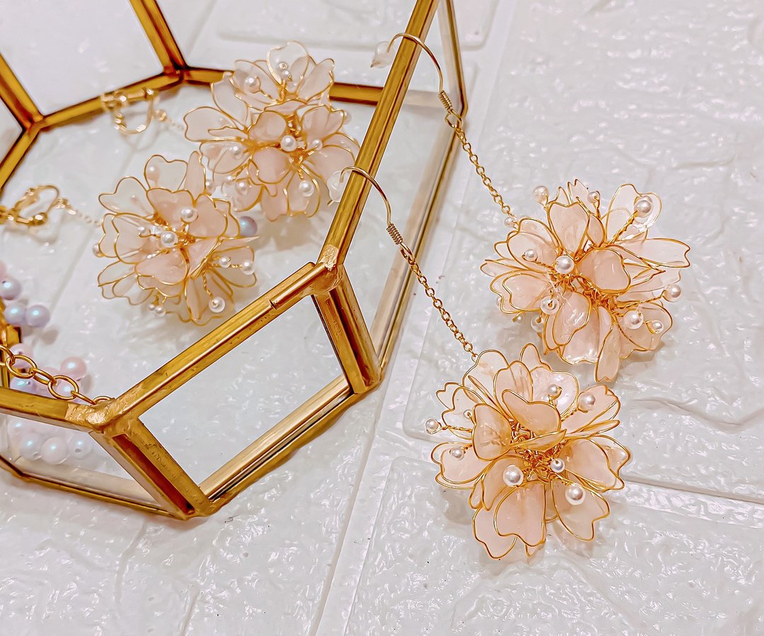 樱花花球耳环 Sakura Ball earring UV 树脂手创饰品 - 耳环/耳夹 - 其他材质 