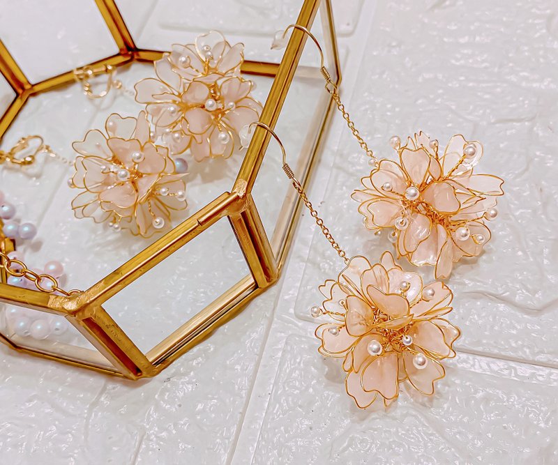 樱花花球耳环 Sakura Ball earring UV 树脂手创饰品 - 耳环/耳夹 - 其他材质 