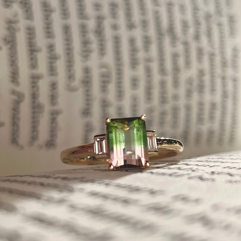 The Fusion - 天然西瓜双色碧玺(1.15ct) 18k黄金钻戒 - 戒指 - 贵金属 