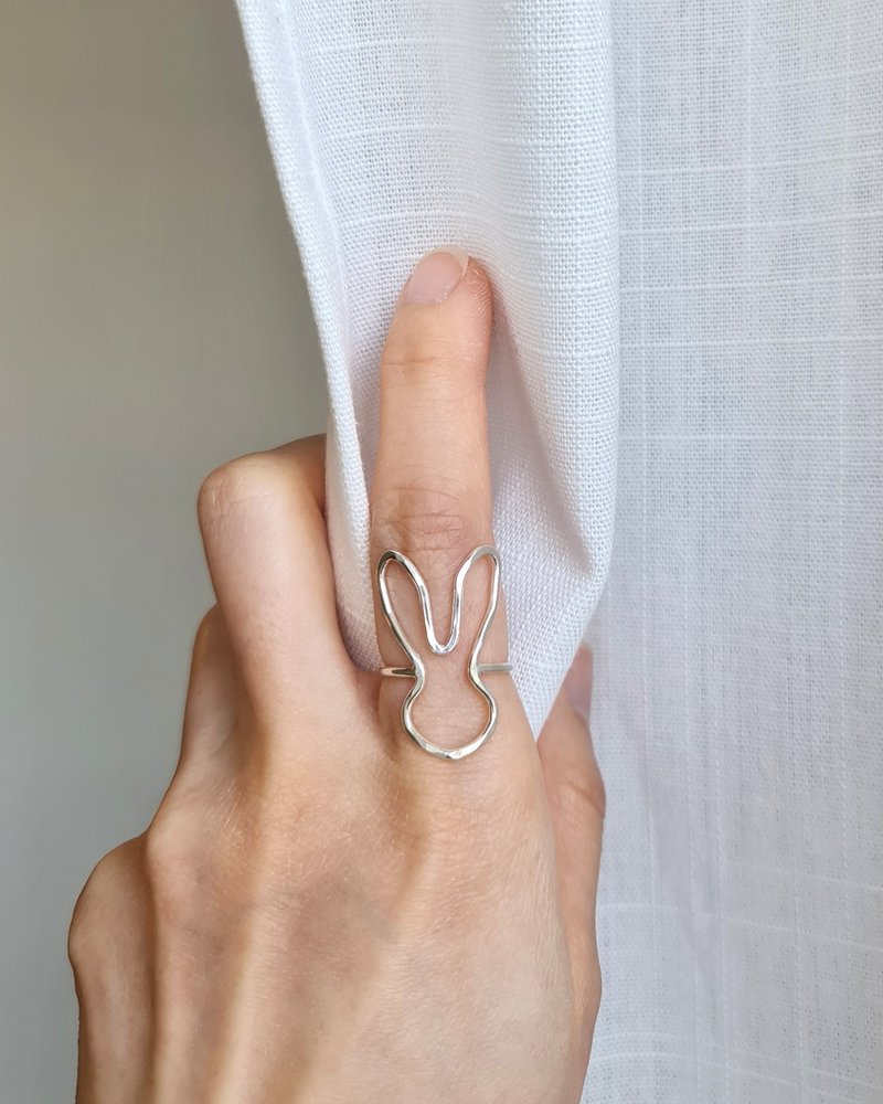 可爱兔子925银戒指, Bunny Silhouette Sterling Silver Ring - 戒指 - 银 银色