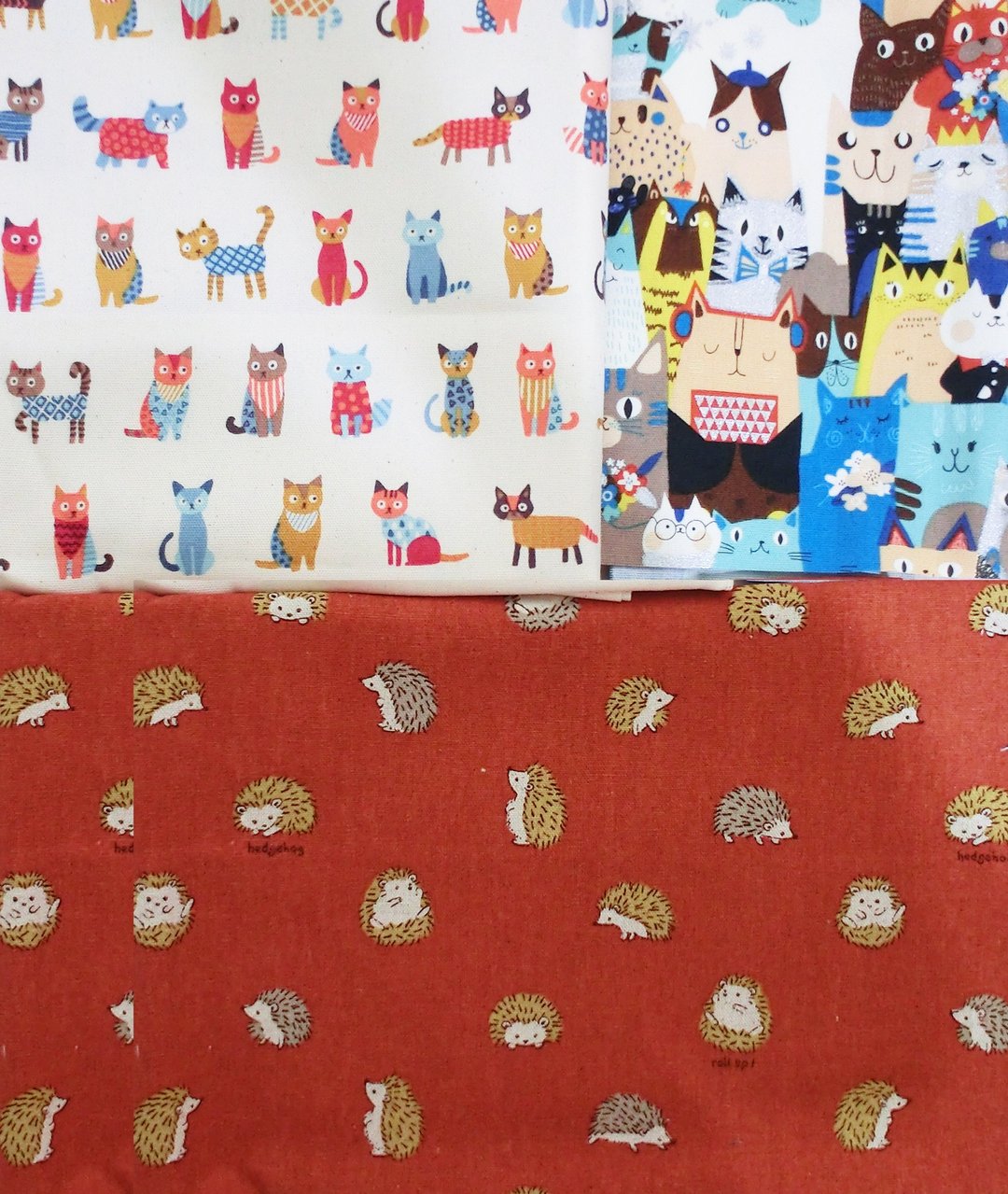 专属PikaPika【日本布】拼布猫咪、刺猬、猫咪团体照手机袋各1个 - 手机壳/手机套 - 棉．麻 白色