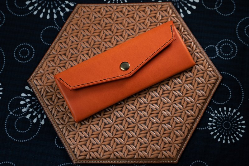 简约随身笔袋 - 万用小收纳袋 - 橘色 - 铅笔盒/笔袋 - 真皮 橘色