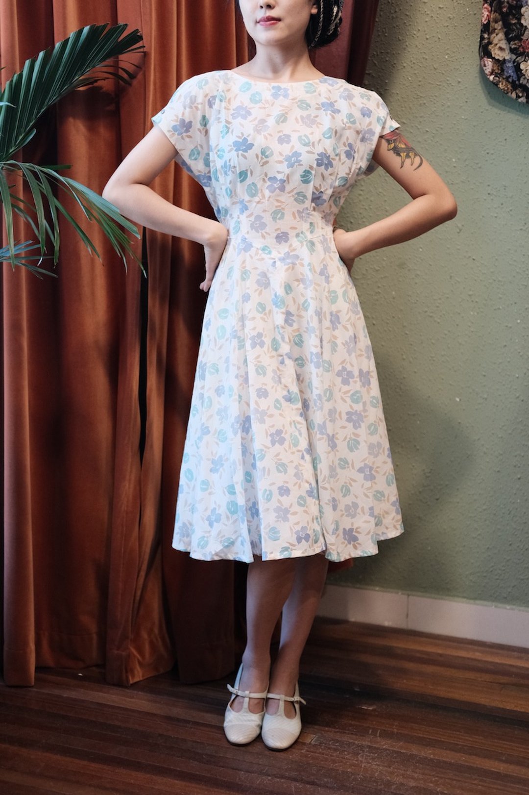 vintage dress印花伞裙连衣裙古着连身裙 - 洋装/连衣裙 - 棉．麻 