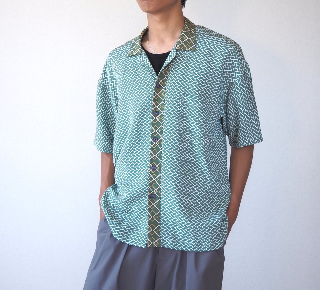 【日本制造】UMUI BLACK LABEL 升级改造和服男士衬衫 L、独一无 - 男装衬衫 - 丝．绢 绿色