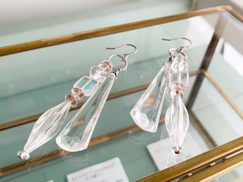 Clear Acrylic beads and Czech beads Tsurara Clip-On/ earrings - 耳环/耳夹 - 压克力 透明