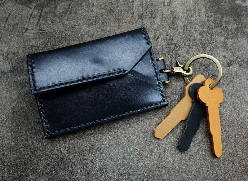 加·减-黑色植鞣革几何卡片零钱包钥匙圈 - 零钱包 - 真皮 黑色