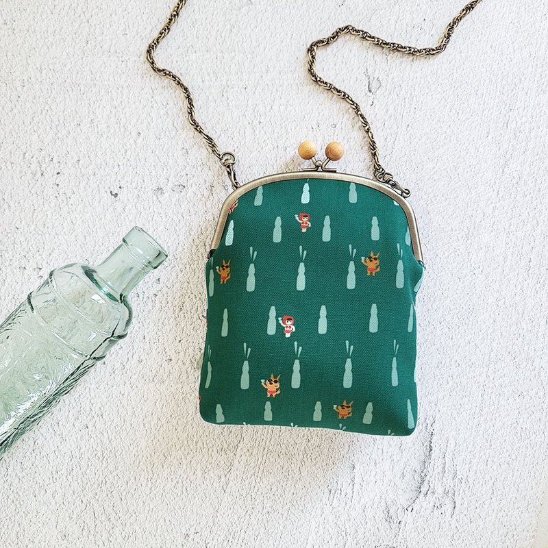 桧木扣手机包 口金包小废包 防泼水- 弹珠汽水绿 小红帽大野狼 - 侧背包/斜挎包 - 防水材质 绿色