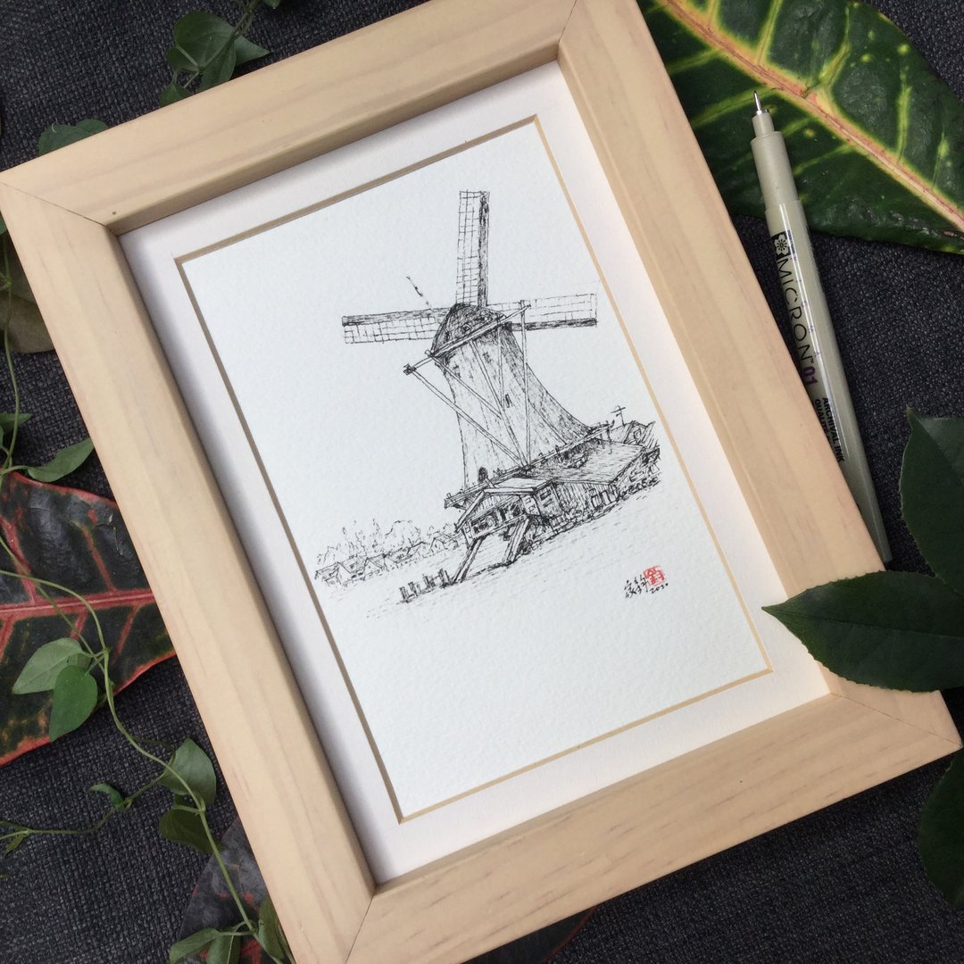 荷兰风车/手绘原作 - 海报/装饰画/版画 - 纸 咖啡色