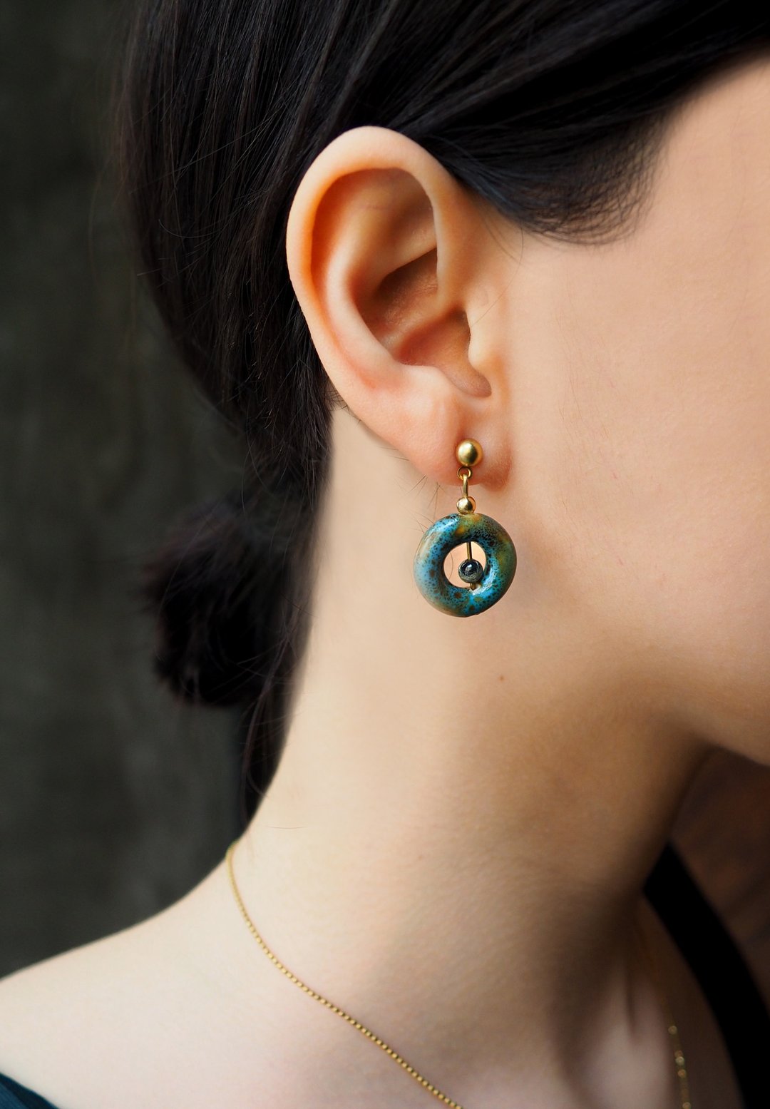 海洋染陶耳环 - Ocean  Pottery Earring - 耳环/耳夹 - 陶 蓝色