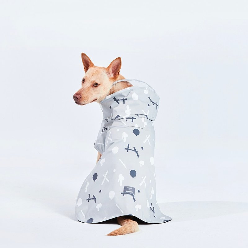 【tails&me x APUJAN】墨点连帽雨衣 - 衣/帽 - 其他人造纤维 灰色