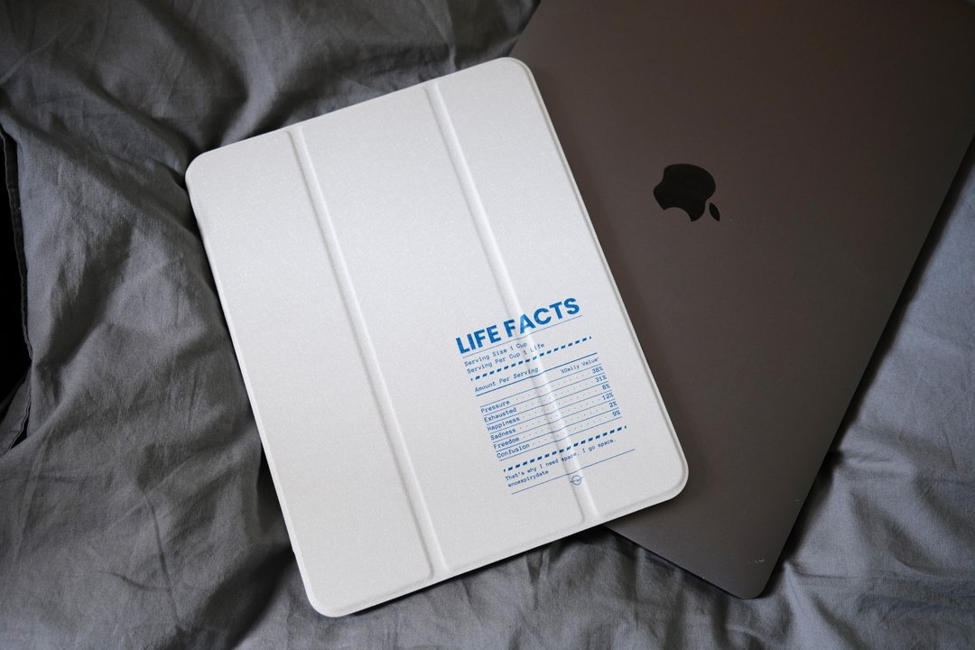 LIFE FACTS成份表 防摔皮革IPAD保护套 三折款 附笔槽位 - 平板/电脑保护壳 - 人造皮革 白色