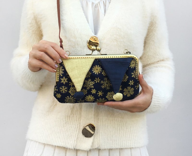 雪精灵 吻锁 斜挎手机包 口金包 侧背长夹 单肩背包 长银包 - 皮夹/钱包 - 真皮 蓝色