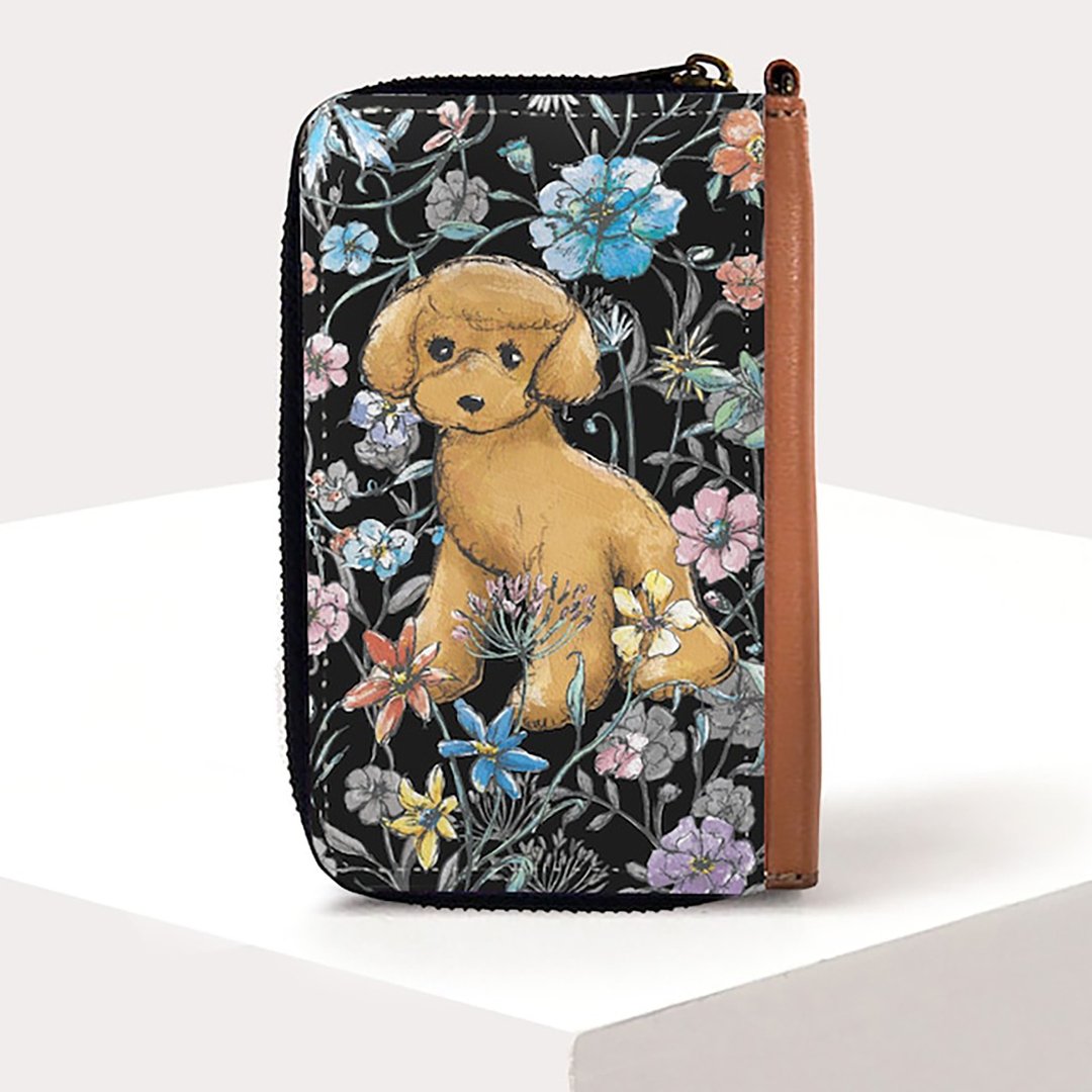 Coin & Pass Case  Toy Poodle    Square Type  Brown/Red - 皮夹/钱包 - 人造皮革 