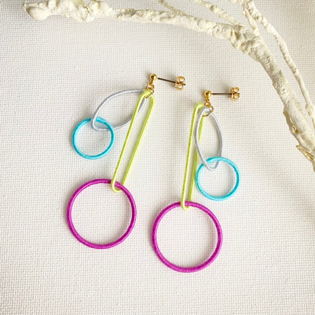 Hoop Hoop Earrings / Clip-On[Purple] - 耳环/耳夹 - 棉 多色