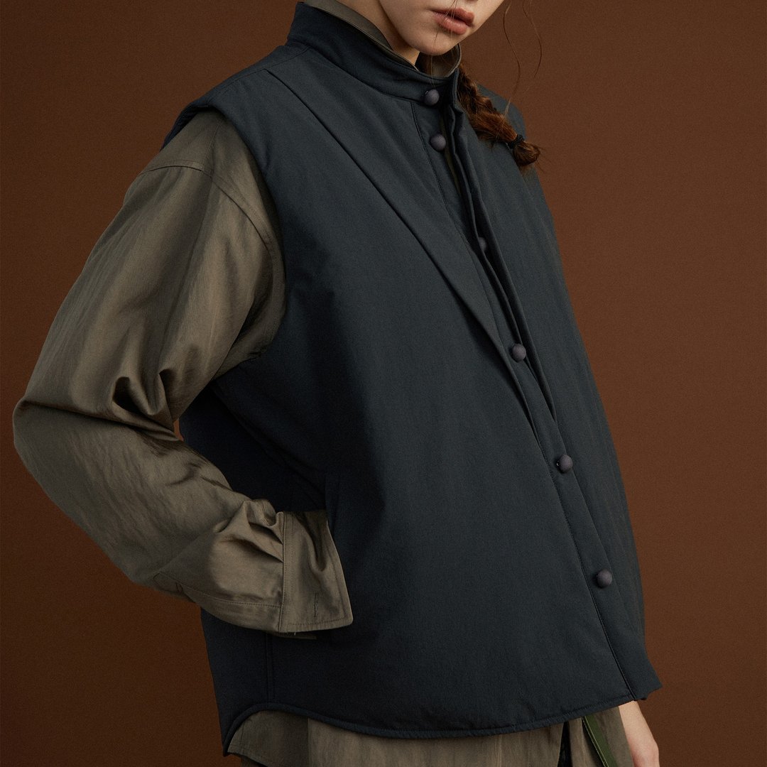 保暖3M新雪丽夹棉 尼龙立领马甲棉服 秋冬宽松男女 - 男装背心 - 其他材质 蓝色