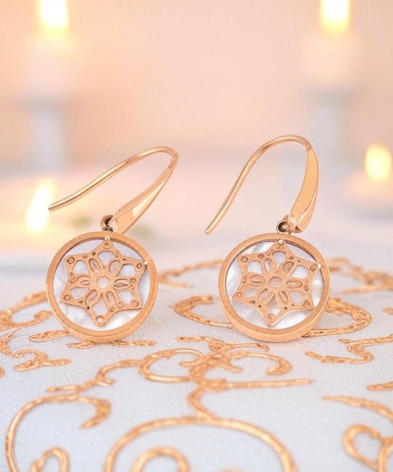 【珍珠圣华】大卫之花珍珠耳环 | 信仰光辉 - 温柔绽放 - 耳环/耳夹 - 不锈钢 粉红色