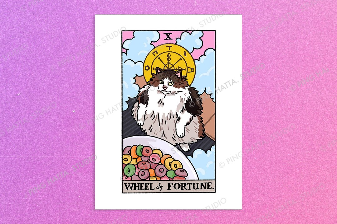 Tarot Cat Wheel of Fortune Cat Meme Poster Cat Meme Art Poster - 海报/装饰画/版画 - 纸 