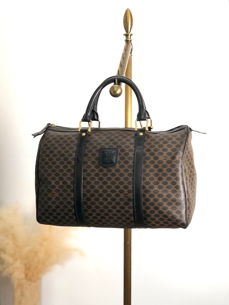 【 日本直送 名牌中古包 】CELINE  સલેન 马卡龙 手提包 黑色 压花 Logo PVC 皮革 迷你波士顿包 vintage ibfr5i - 手提包/手提袋 - 防水材质 黑色