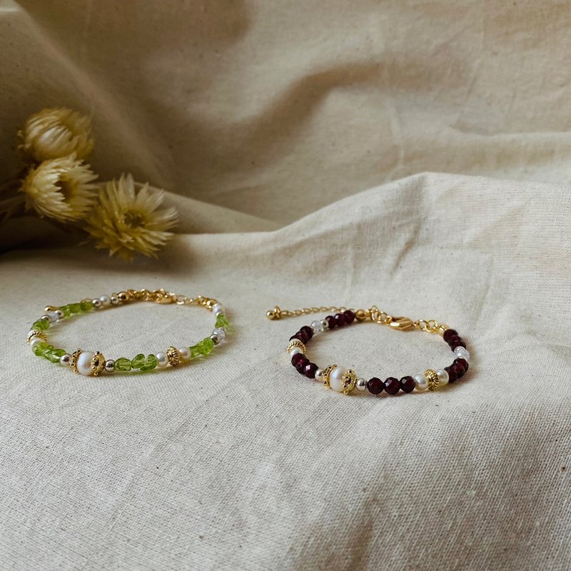 彼得潘与温蒂~橄榄石(红石榴石)锆石珍珠手链 - 手链/手环 - 水晶 多色