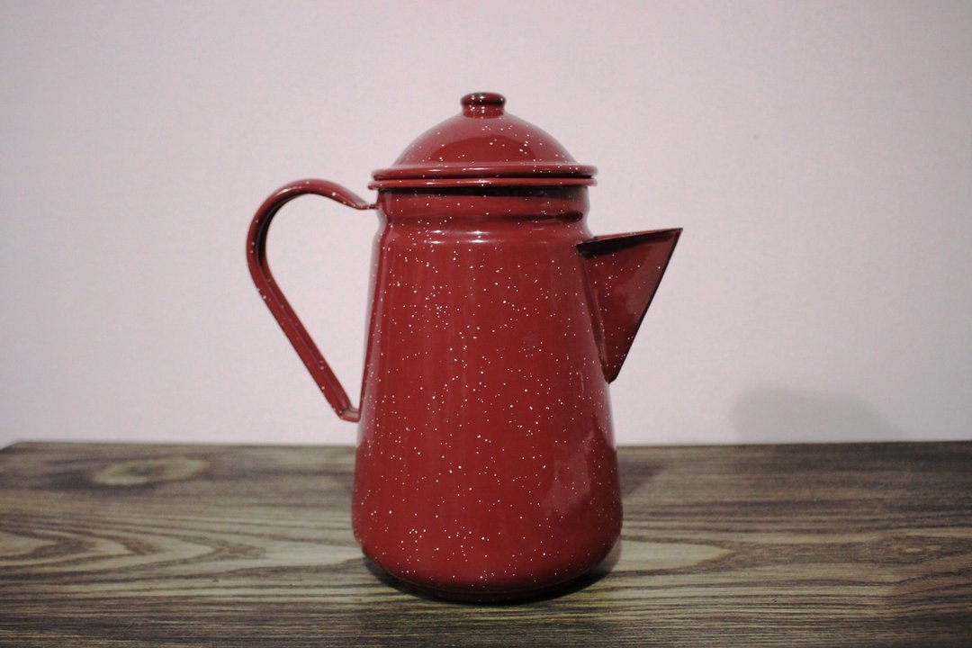 (意大利带回Vintage欧洲古董)深红色小白点点茶壶(咖啡厅装饰) - 茶具/茶杯 - 其他金属 红色