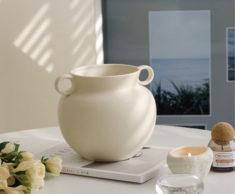 闻说 奶油色Cheri蜜罐收纳罐陶瓷摆件花瓶 - 花瓶/陶器 - 陶 金色