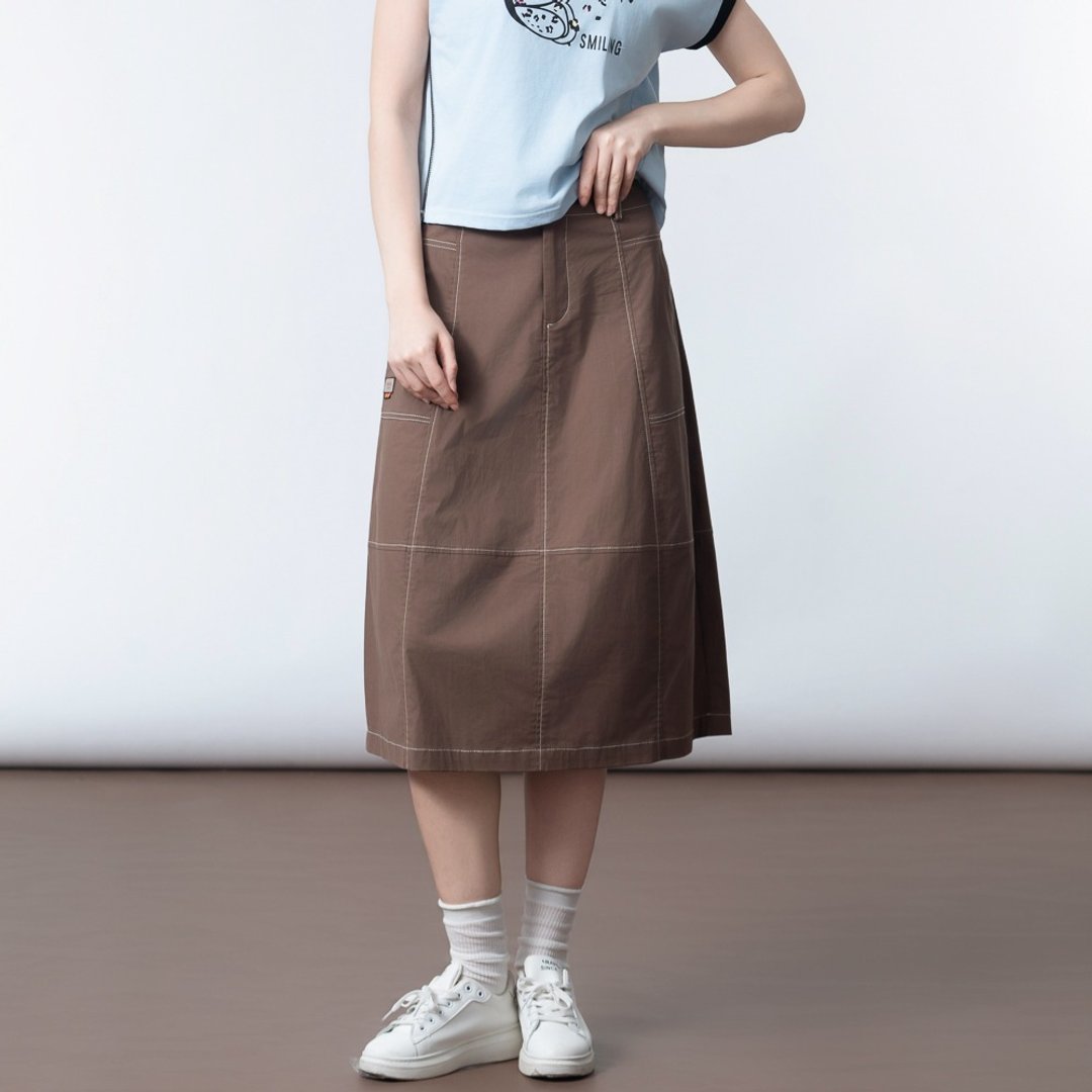 【MEDUSA】休闲车线A字短裙(M-XL) | 女短裙 女休闲裙 高弹性 - 裙子 - 棉．麻 咖啡色
