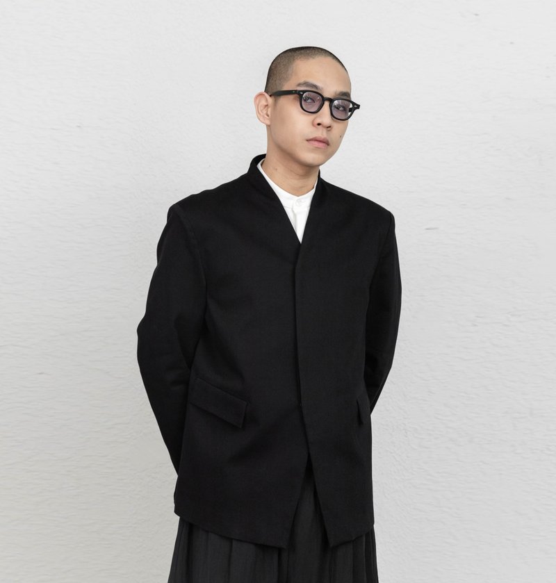 简约西装外套 - 男装外套 - 棉．麻 黑色