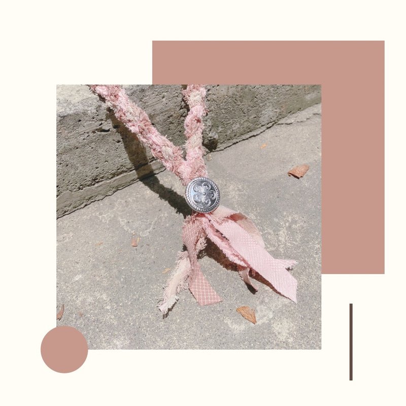 限量版 手作 编织 布项链 粉色系 日系 中性街头古着风穿搭 - 项链 - 棉．麻 粉红色