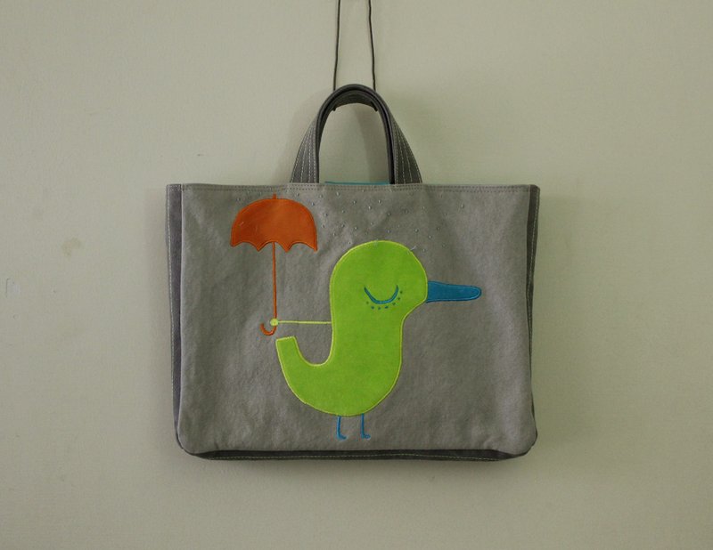 booboohug 雨中的鸭子>手提包/电脑包 - 手提包/手提袋 - 棉．麻 灰色