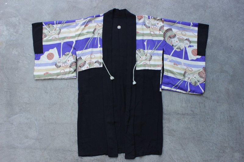Vintage 日本和服浮世绘插件 - 女装休闲/机能外套 - 棉 黑色